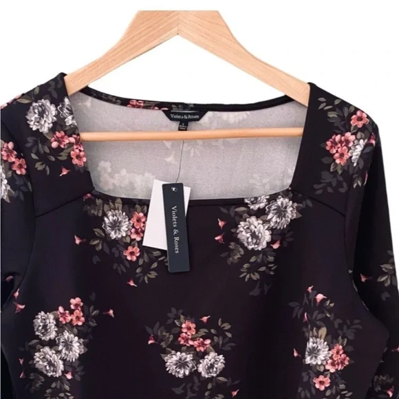 Violets & Roses Long Sleeve Black Floral Blouse Top NWT Size XXL - Picture 3 of 6